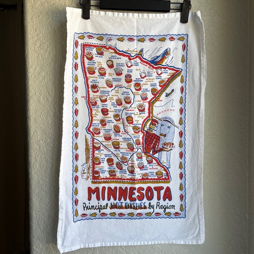 Keep the Faye Minnesota Map Tea Towel White Cotton Kitchen Decor Retro Vintage